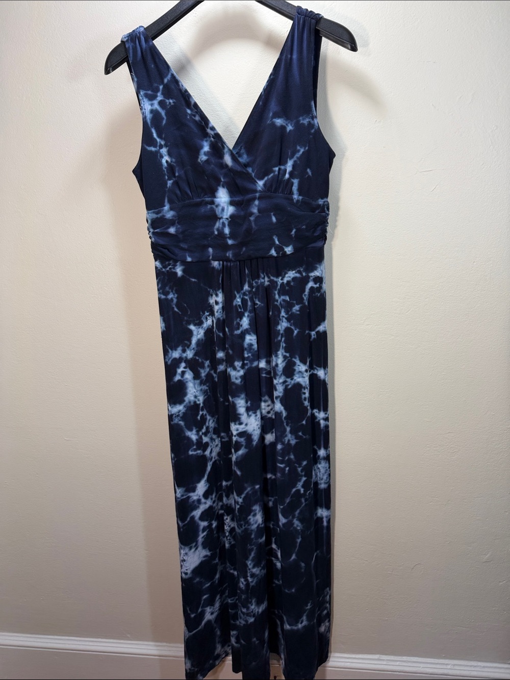 Duffield Lane Navy and White Tie-Dye Wrap Maxi Dress M
